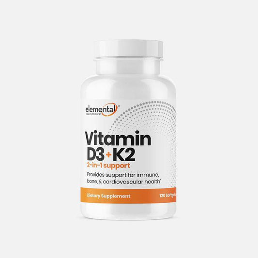 D3+K2 by Elemental Health Sciences 120 Softgels Bottle Image