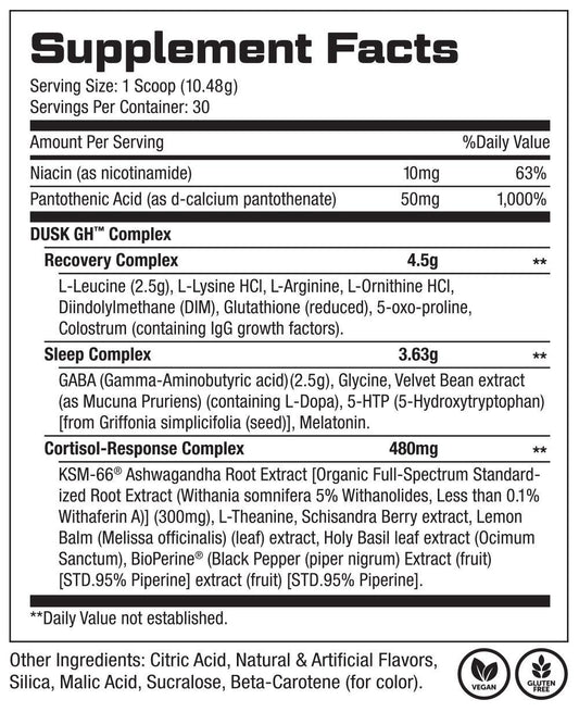 DUSK GH™ by Stance Supplements® Strawberry Orange Supplement Facts Image