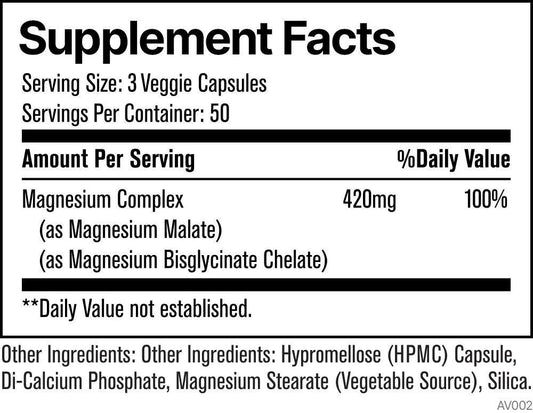 Elemental Health Sciences Magnesium Complex 150 Capsules Supplement Facts Image 