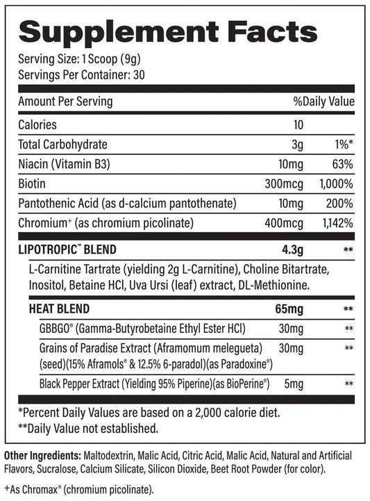 Lipotropic™ HEAT By Stance Supplements® Image Of Supplement Facts