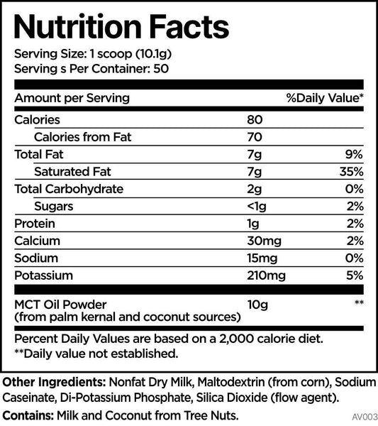MCT Oil Powder from Trailhead Nutrition® Unflavored Supplement Facts Image