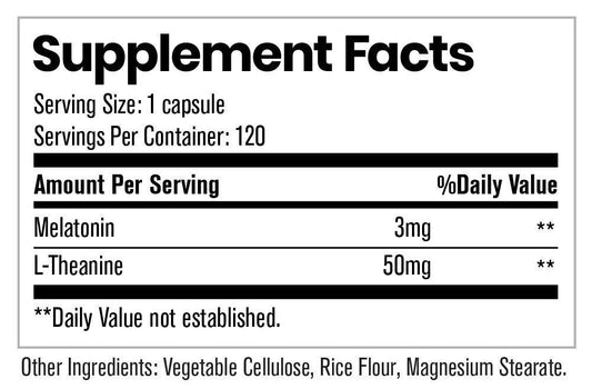 Melatonin with Theanine By Elemental Health Sciences 120 Capsules Supplement Facts Image