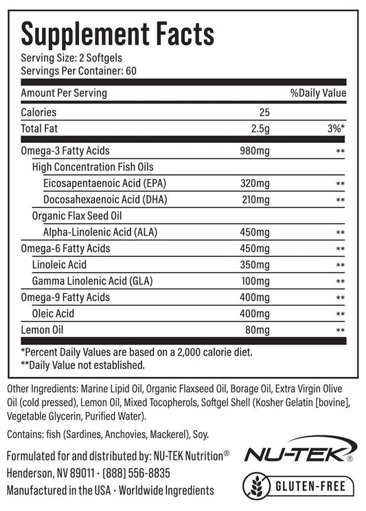 Nature's EFA by NU-TEK Nutrition® 120 Softgels Supplement Facts Image