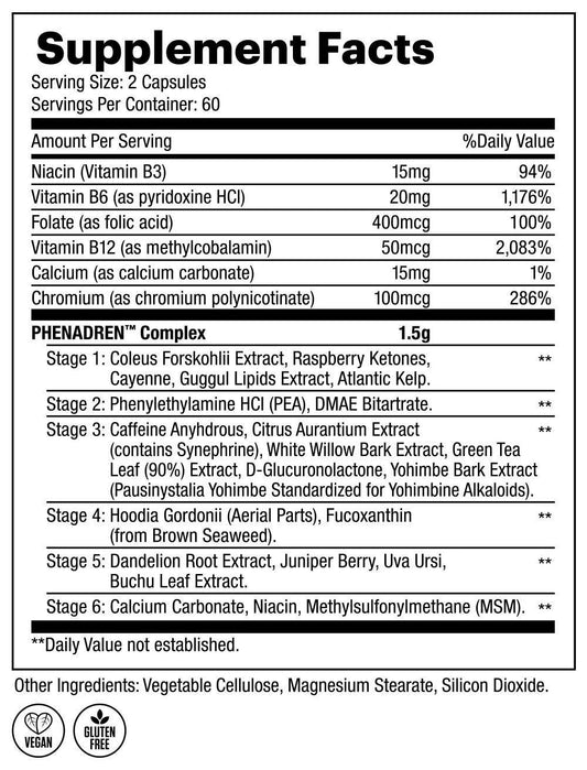 PHENADREN™ by EVOchem Nutrition®  120 Capsules Supplement Facts Image