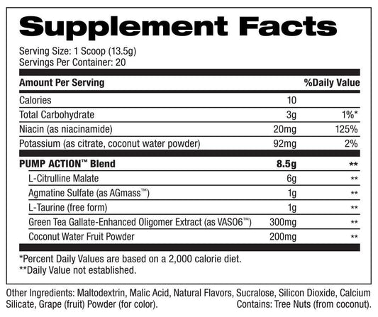PUMP ACTION™ by WRKETHIC Supplements® Image Of Supplement Facts 