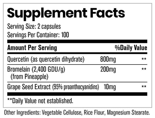 Quercetin By Elemental Health Sciences 200 Capsules Supplement Facts Image
