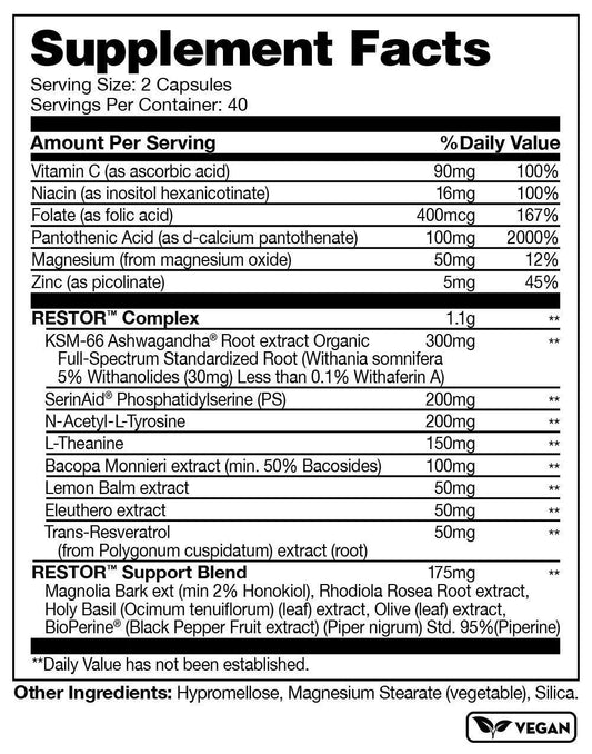 RESTŌR™ by Katalyst Nutraceuticals® 80 Capsules Supplement Facts