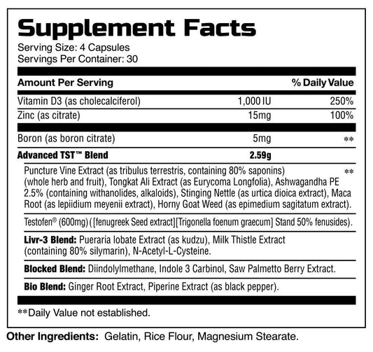 TST™ by FORZAONE Performance Nutrition® Supplement Facts Image